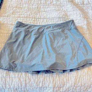 Cute chambray blue ruffle skirt.